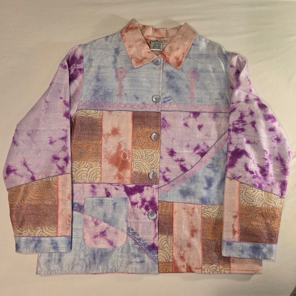 Parsley & Sage Vintage Women's 100% Silk Button Up Shirt Jacket Size XL Boho